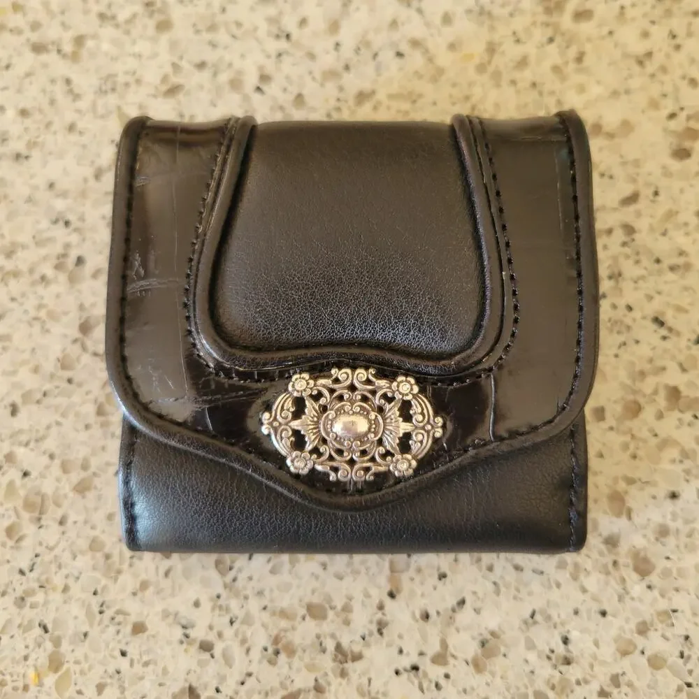 Brighton Smooth Embossed Leather Silver Hearts Mini Trifold Red Lined Wallet